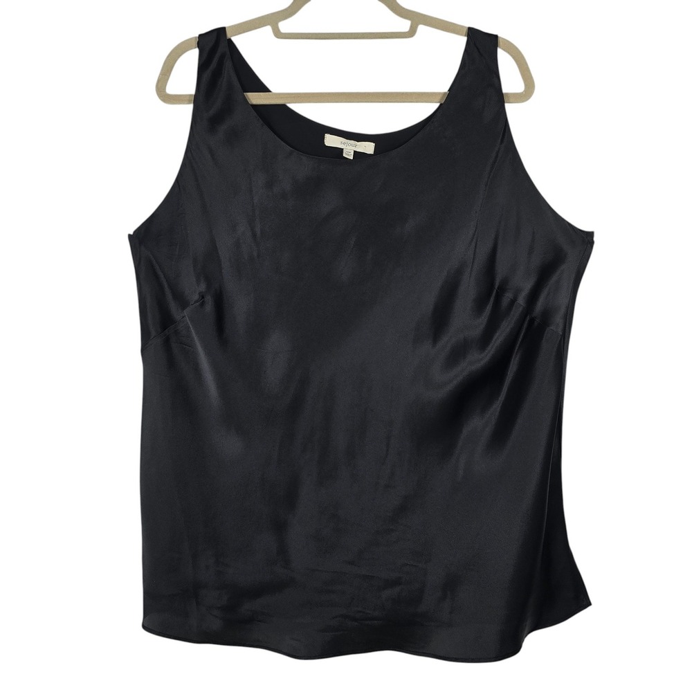 Sejour Black 100% Silk Scoop Neck Tank Top Blouse Woman Plus Size 14W Minimalist